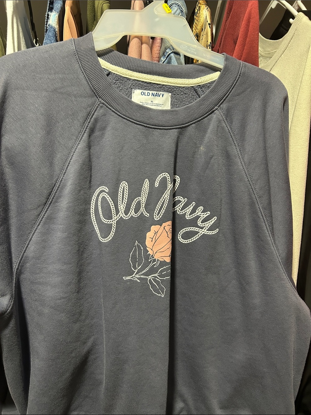Old Navy Navy Crewneck Sweatshirt with Pink Rose Graphic